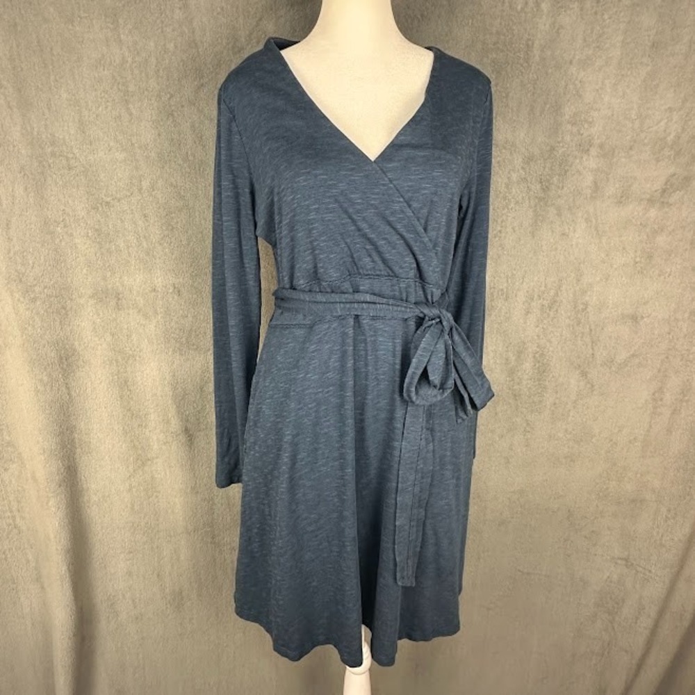 Toad And Co Dress Womens Large Blue Cue Wrap Long Sleeve Comfort Outdoor Granola